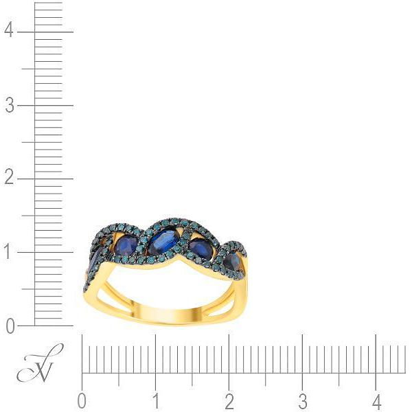 Кольцо с сапфирами и бриллиантами из жёлтого золота (арт. 700863)