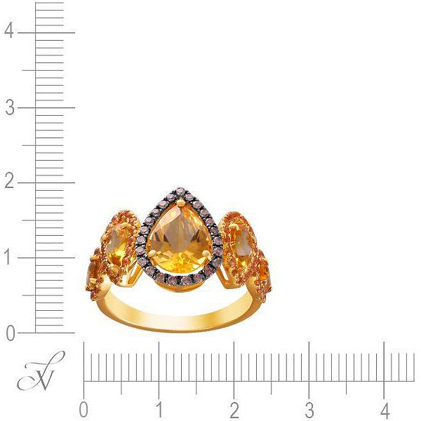 Кольцо с цитринами, сапфирами и бриллиантами из жёлтого золота (арт. 701145)