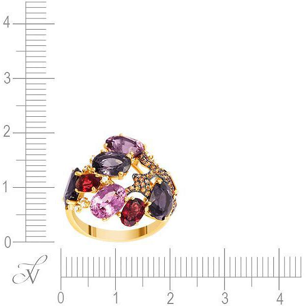 Кольцо с шпинелью, сапфирами и бриллиантами из жёлтого золота (арт. 701161)