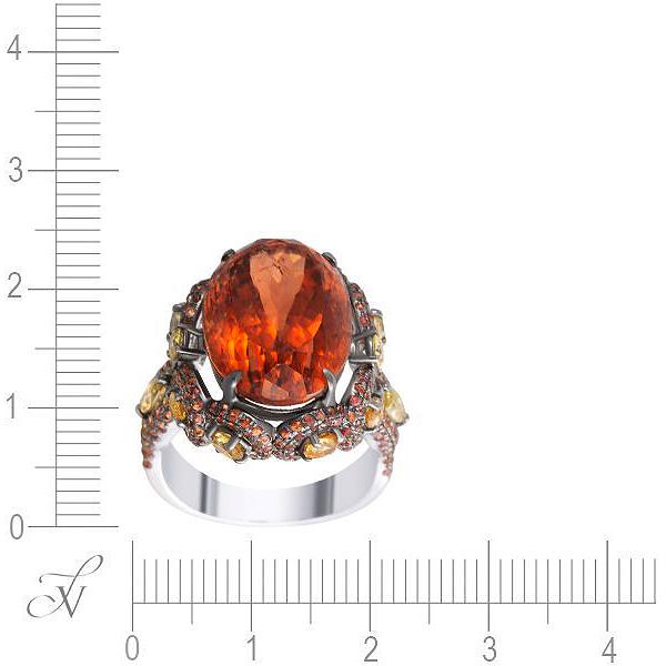 Кольцо с турмалином, бриллиантами и сапфирами из белого золота (арт. 701379)