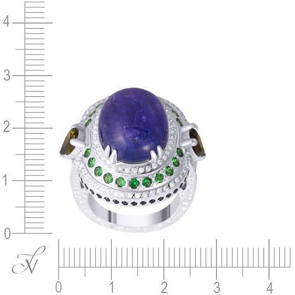 Кольцо с россыпью цветных и драгоценных камней из белого золота (арт. 702028)