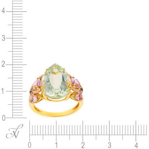 Кольцо с россыпью цветных и драгоценных камней из жёлтого золота (арт. 702142)