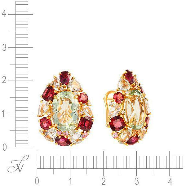 Серьги с россыпью цветных и драгоценных камней из красного золота (арт. 702192)