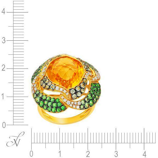 Кольцо с россыпью цветных и драгоценных камней из жёлтого золота (арт. 702926)