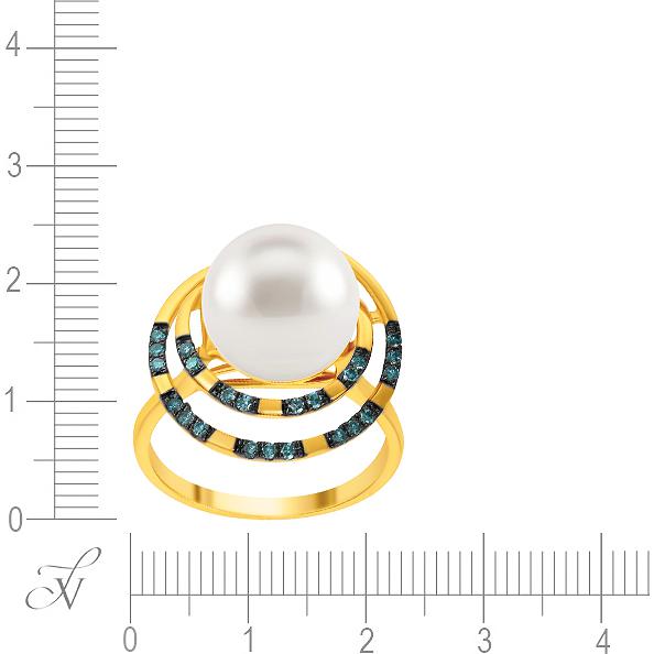 Кольцо с бриллиантами и жемчугом из жёлтого золота (арт. 704784)
