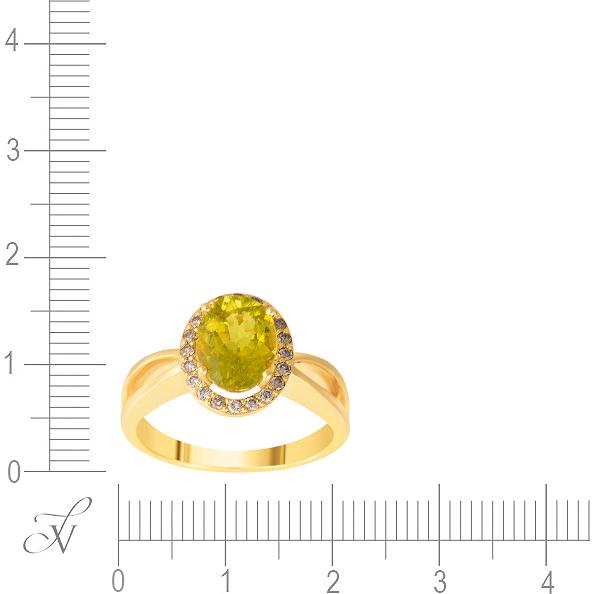 Кольцо с турмалином и бриллиантами из жёлтого золота (арт. 705008)