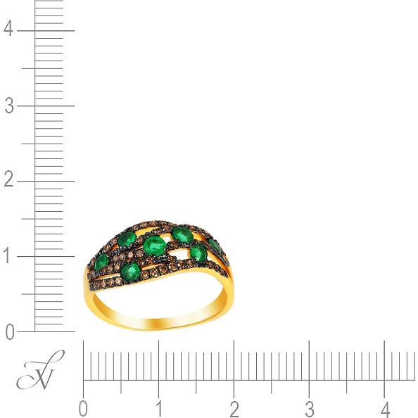 Кольцо с изумрудами и бриллиантами из жёлтого золота (арт. 705026)