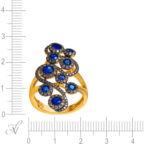 Кольцо с сапфирами и бриллиантами из жёлтого золота (арт. 705088)