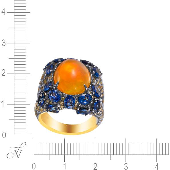 Кольцо с сапфирами, опалом и бриллиантами из жёлтого золота (арт. 705152)