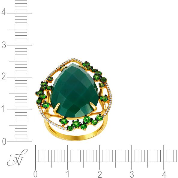 Кольцо с агатом, цаворитами и бриллиантами из жёлтого золота (арт. 705360)