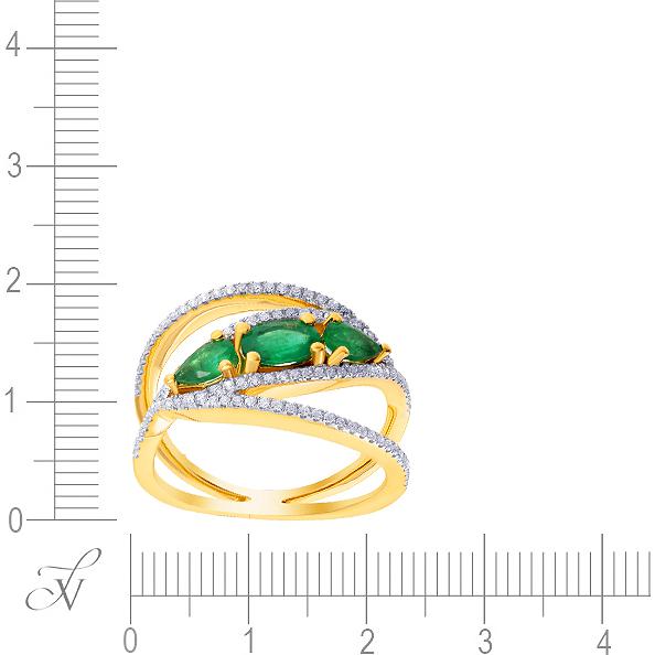 Кольцо с изумрудами и бриллиантами из жёлтого золота (арт. 705377)