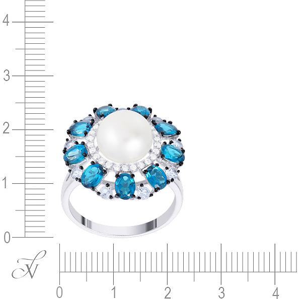 Кольцо с топазами, бриллиантами и жемчугом из белого золота (арт. 705894)