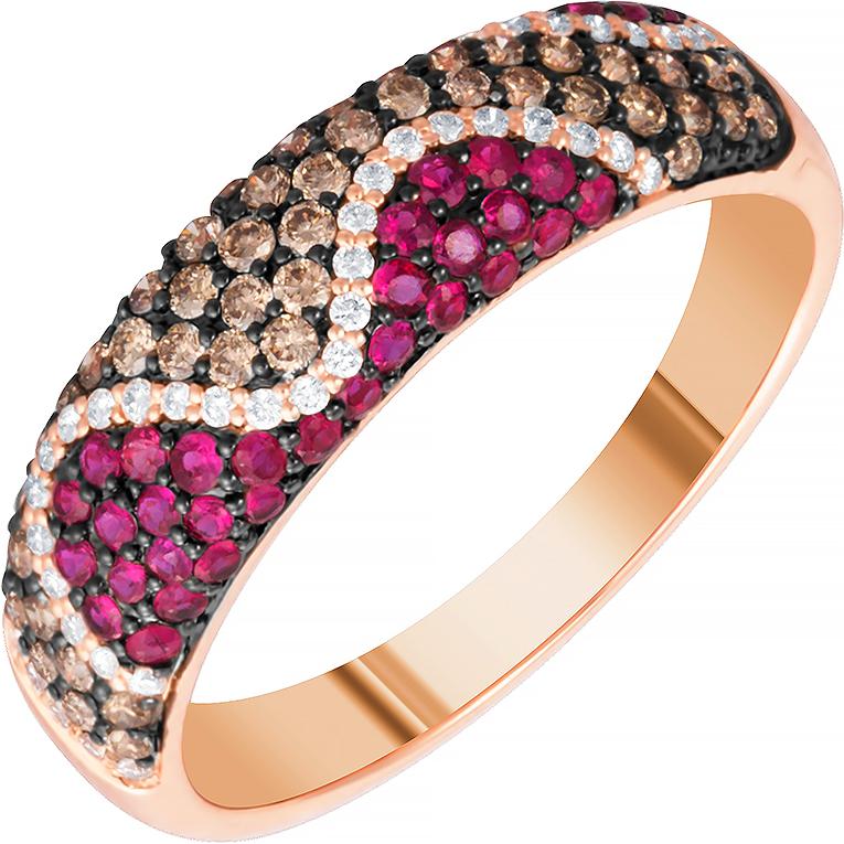 Кольцо с бриллиантами и рубинами из красного золота (арт. 705916)
