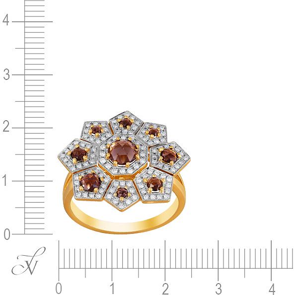 Кольцо с кварцами и бриллиантами из жёлтого золота (арт. 707206)