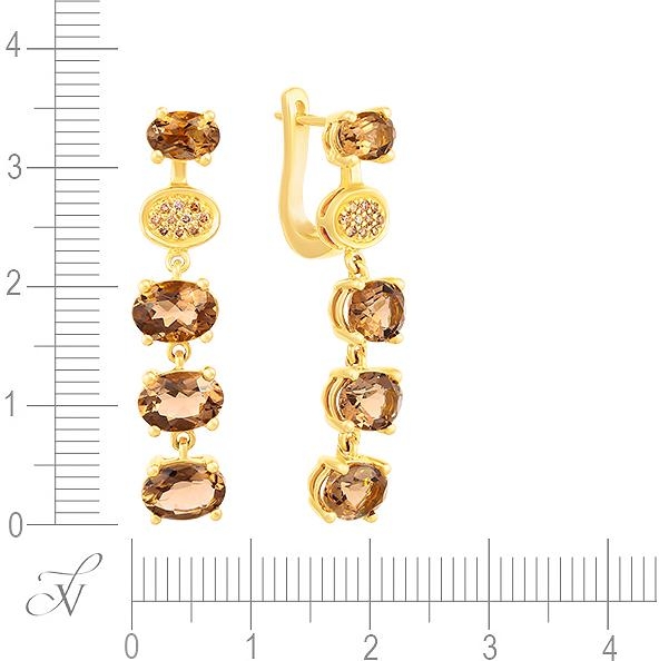 Серьги с раухтопазами и бриллиантами из жёлтого золота (арт. 707380)