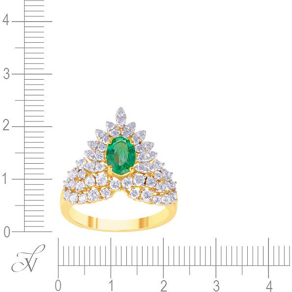 Кольцо с бриллиантами и изумрудом из жёлтого золота (арт. 707460)