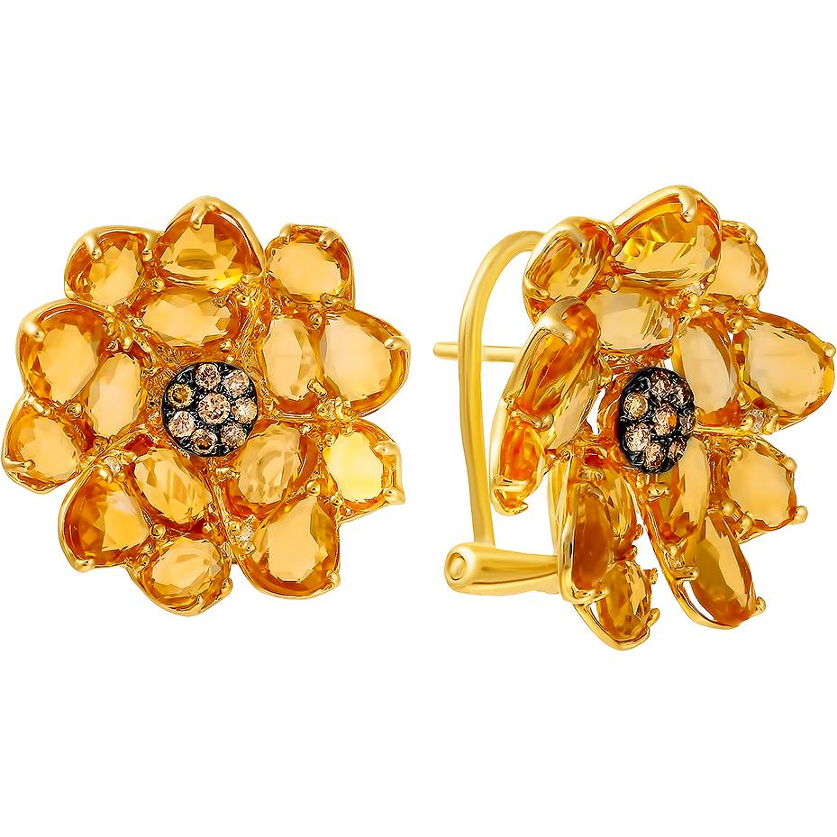 Серьги Цветы с цитринами и бриллиантами из жёлтого золота (арт. 707596)