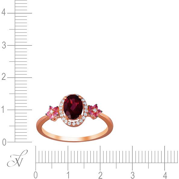 Кольцо с родолитом, сапфирами и бриллиантами из красного золота (арт. 707628)
