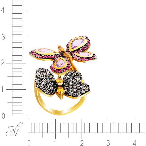 Кольцо с россыпью цветных и драгоценных камней из серебра (арт. 707756)