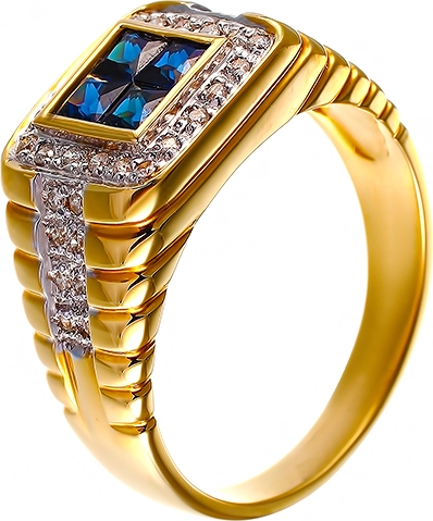 Кольцо с бриллиантами, сапфирами из желтого золота (арт. 730555)