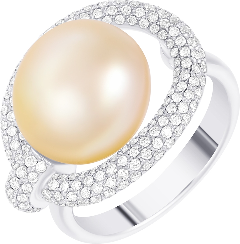 Кольцо с бриллиантами, жемчугом из белого золота 750 пробы (арт. 730983)