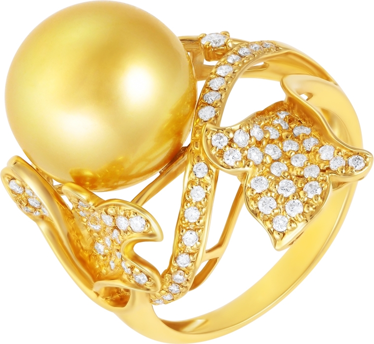 Кольцо с бриллиантами, жемчугом из желтого золота (арт. 730991)