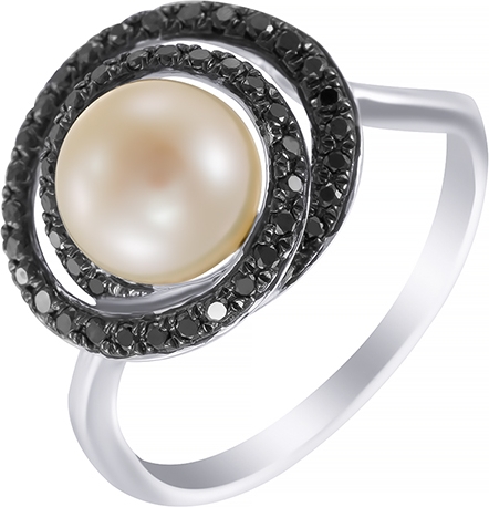 Кольцо с бриллиантами, жемчугом из белого золота (арт. 732779)