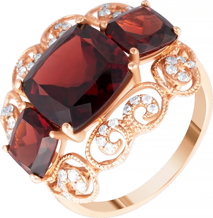 Кольцо с бриллиантами, гранатами из красного золота (арт. 733486)