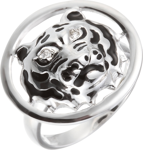 Кольцо с эмалью и фианитами из серебра (арт. 735681)