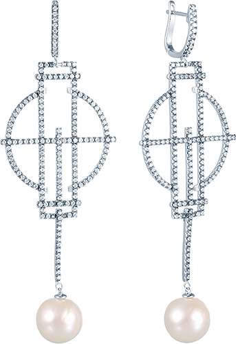 Серьги с жемчугом и фианитами из серебра (арт. 737661)