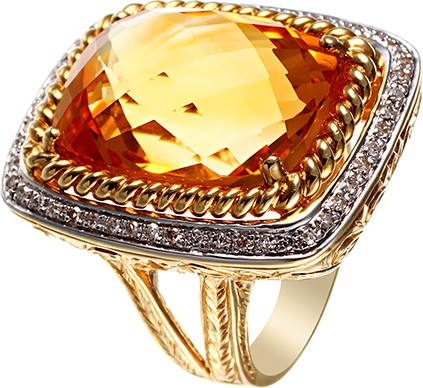 Кольцо с цитрином и бриллиантами из жёлтого золота (арт. 737951)