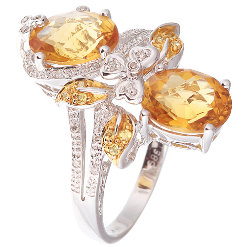 Кольцо с бриллиантами, сапфирами, цитринами из белого золота (арт. 738460)