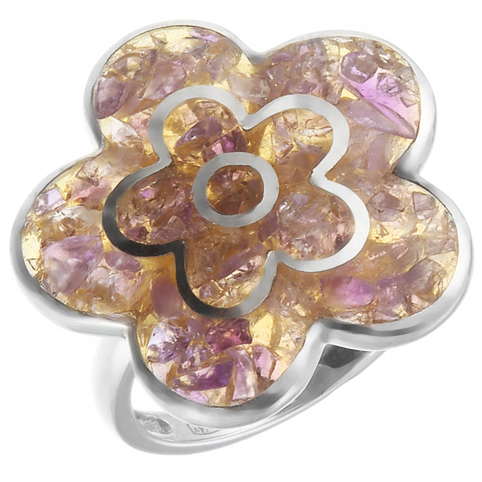 Кольцо Цветок с аметистом из серебра (арт. 738813)