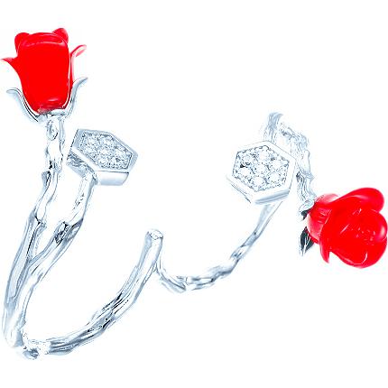 Кольцо Розы на два пальца с пластиком и фианитами из серебра (арт. 740398)