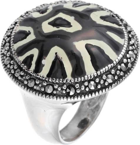 Кольцо с марказитом, вставкой из эмали из серебра (арт. 740456)