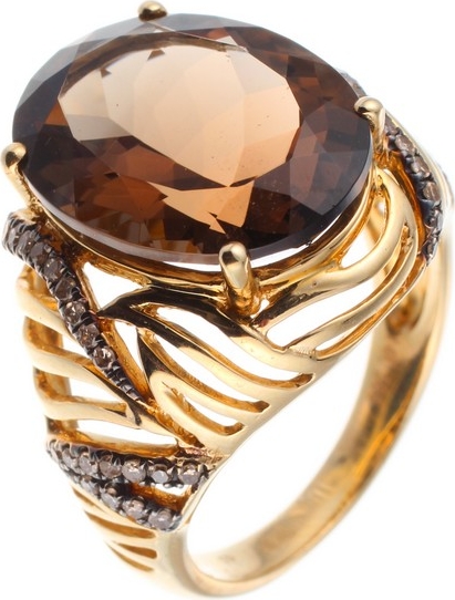 Кольцо с раухтопазом и бриллиантами из жёлтого золота (арт. 741871)