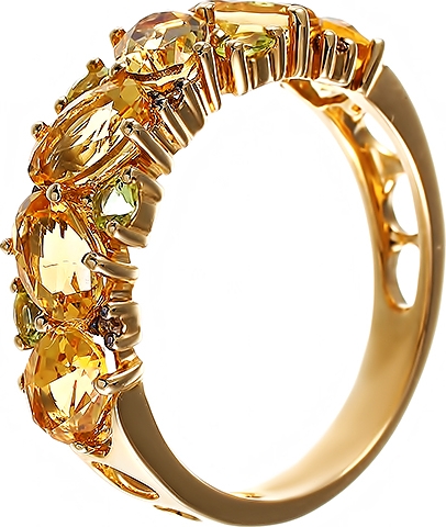 Кольцо с цитринами, перидотами и бриллиантами из жёлтого золота (арт. 742074)