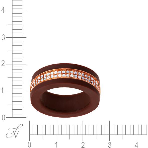 Кольцо с каучуком и фианитами из серебра с позолотой (арт. 744151)