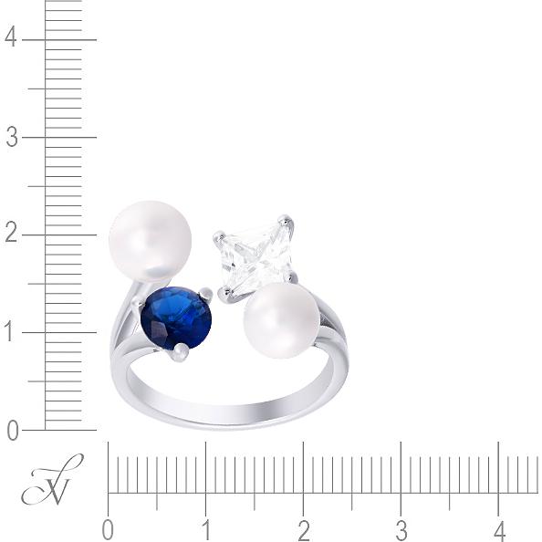 Кольцо с жемчугом и фианитами из серебра (арт. 744361)