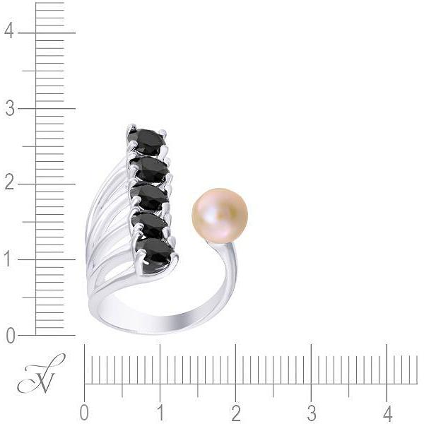 Кольцо с жемчугом и фианитами из серебра (арт. 744497)
