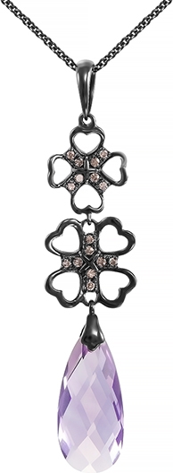 Колье Цветы с аметистом и бриллиантами из чёрного золота (арт. 744822)