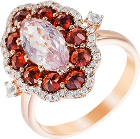 Кольцо с россыпью цветных и драгоценных камней из красного золота (арт. 744913)