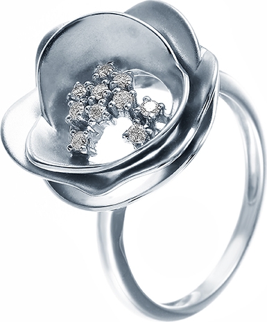 Кольцо с 10 бриллиантами из белого золота (арт. 745021)
