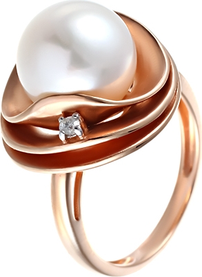 Кольцо с бриллиантом и жемчугом из красного золота (арт. 745030)