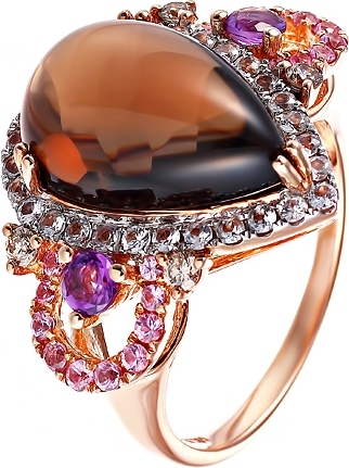 Кольцо с россыпью цветных и драгоценных камней из красного золота (арт. 745364)