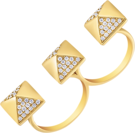 Кольцо на два пальца с 84 бриллиантами из жёлтого золота (арт. 745518)