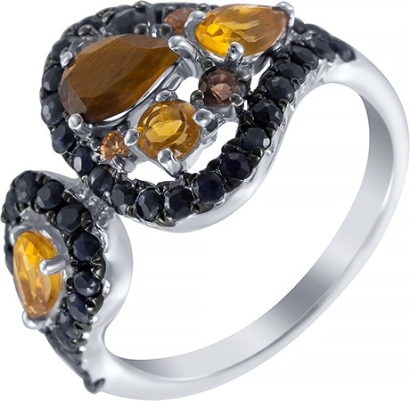 Кольцо с россыпью цветных и драгоценных камней из белого золота (арт. 745534)