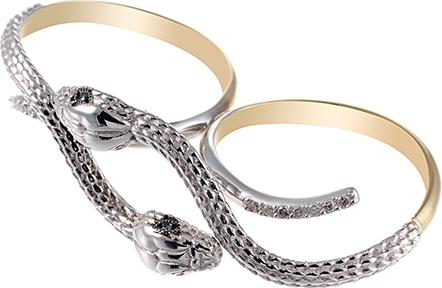 Кольцо Змеи на два пальца с 18 бриллиантами из комбинированного золота (арт. 749713)