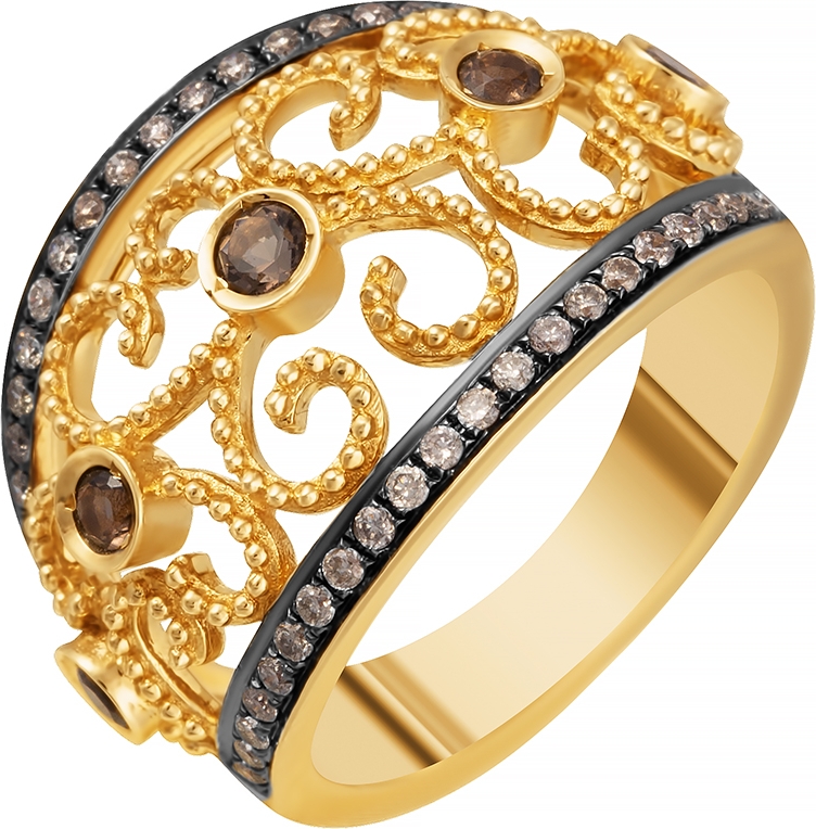Кольцо с бриллиантами и раухтопазами из жёлтого золота (арт. 760093)