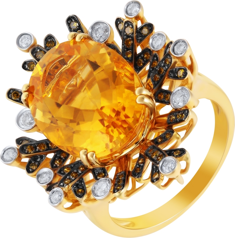 Кольцо с цитрином и бриллиантами из жёлтого золота (арт. 760251)